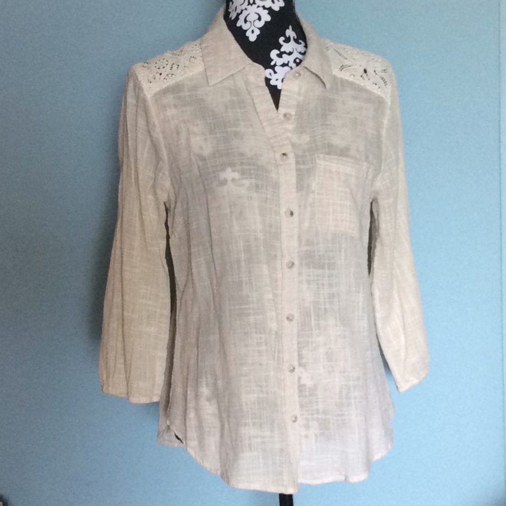MAURICES Lightweight Button Down Blouse with Lace